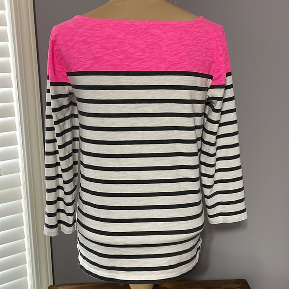 J. Crew M Top Pink and Black Stripes - Picture 4 of 9